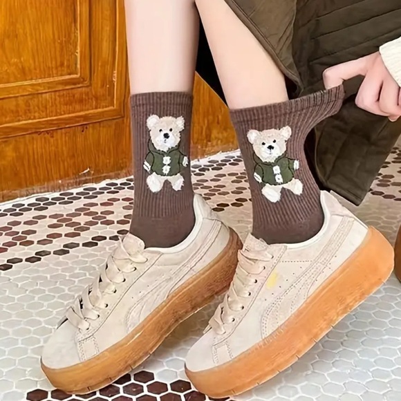 Teddy Bear Socks & Hosiery Women’s 5 Pairs Teddy Bear Print Socks Mid Tube Socks - Picture 8 of 9